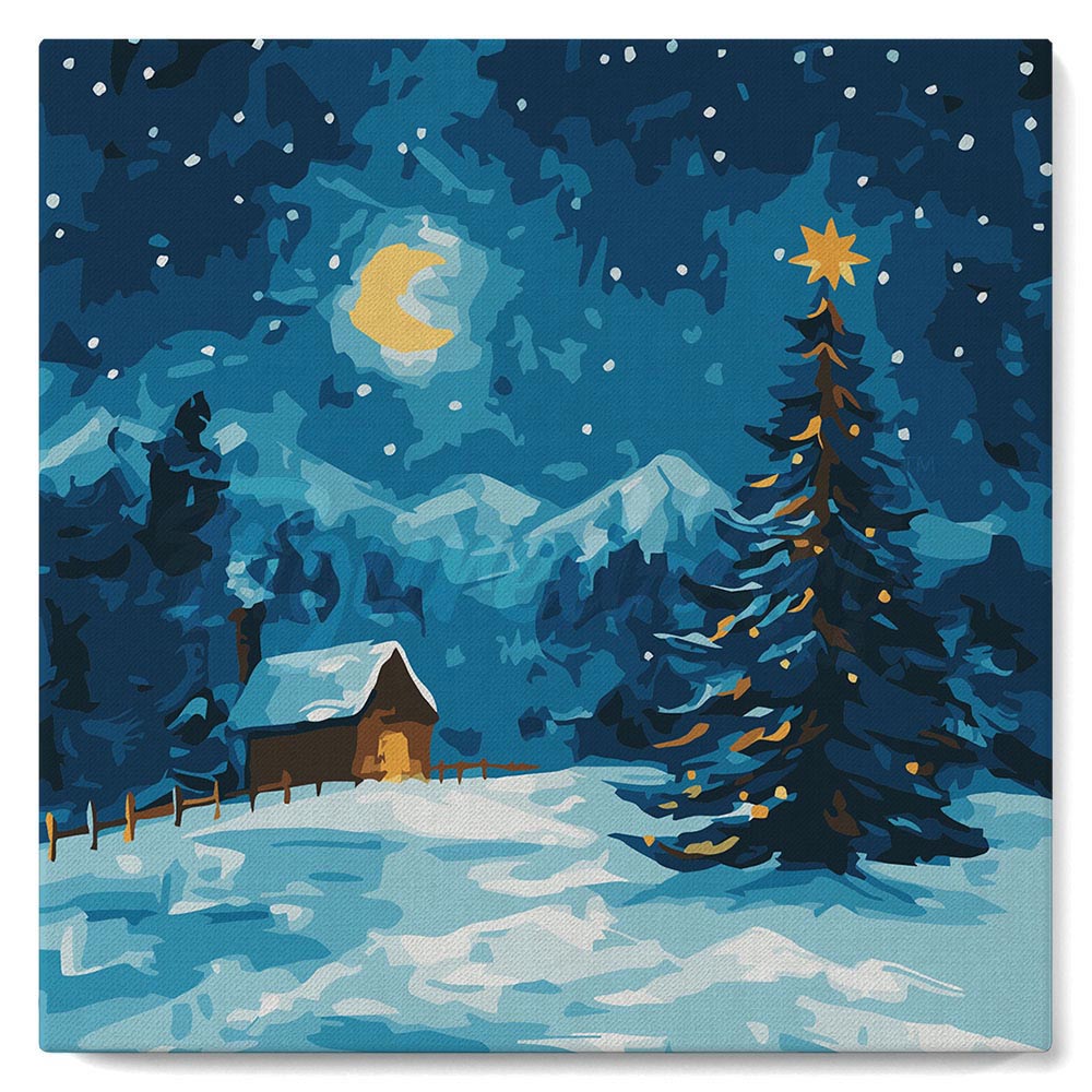 Mini Peinture par Numéros 20x20cm avec cadre Nuit Étoilée à Noël