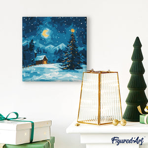 Mini Peinture par Numéros 20x20cm avec cadre Nuit Étoilée à Noël