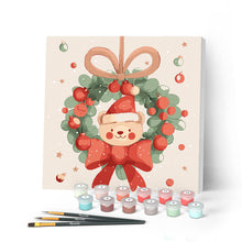Charger l'image dans la galerie, Mini Peinture par Numéros 20x20cm avec cadre Ours avec Couronne de Noël
