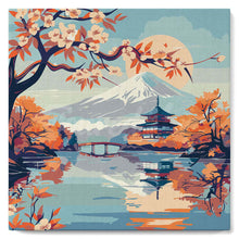 Charger l&#39;image dans la galerie, Mini Peinture par Numéros 20x20cm avec cadre Lac et Mont Fuji