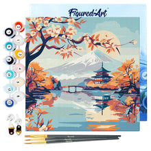 Charger l&#39;image dans la galerie, Mini Peinture par Numéros 20x20cm avec cadre Lac et Mont Fuji