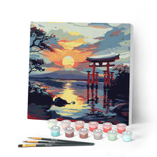 Charger l'image dans la galerie, Mini Peinture par Numéros 20x20cm avec cadre Porte Torii au coucher du soleil