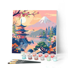 Charger l'image dans la galerie, Mini Peinture par Numéros 20x20cm avec cadre Pagode et Mont Fuji