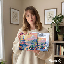 Charger l'image dans la galerie, Mini Peinture par Numéros 20x20cm avec cadre Pagode et Mont Fuji