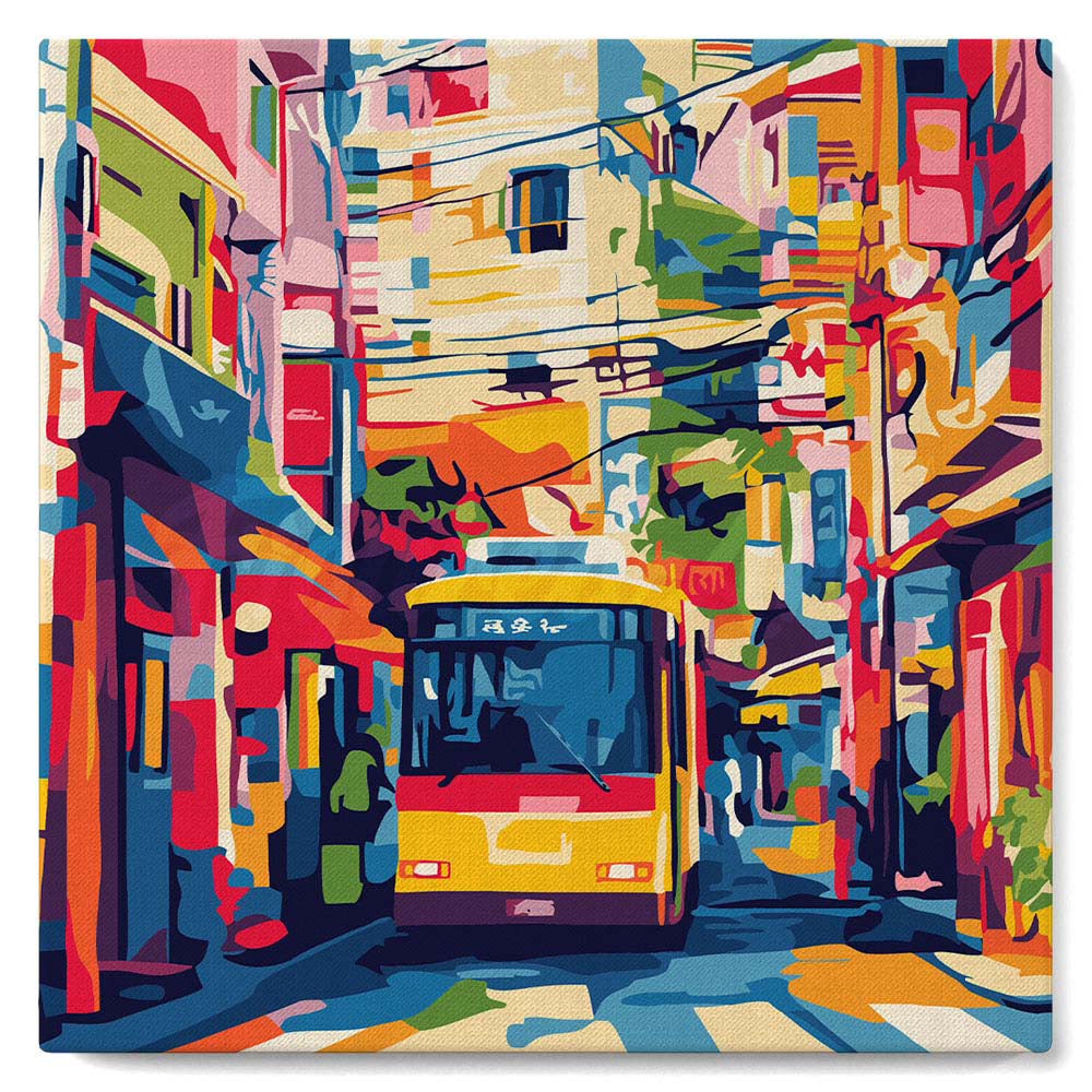 Mini Peinture par Numéros 20x20cm avec cadre Bus de la Ville de Tokyo