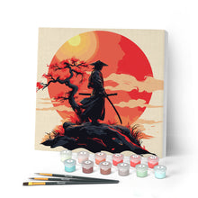 Charger l'image dans la galerie, Mini Peinture par Numéros 20x20cm avec cadre Samourai au coucher du soleil