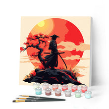 Charger l'image dans la galerie, Mini Peinture par Numéros 20x20cm avec cadre Samourai au coucher du soleil