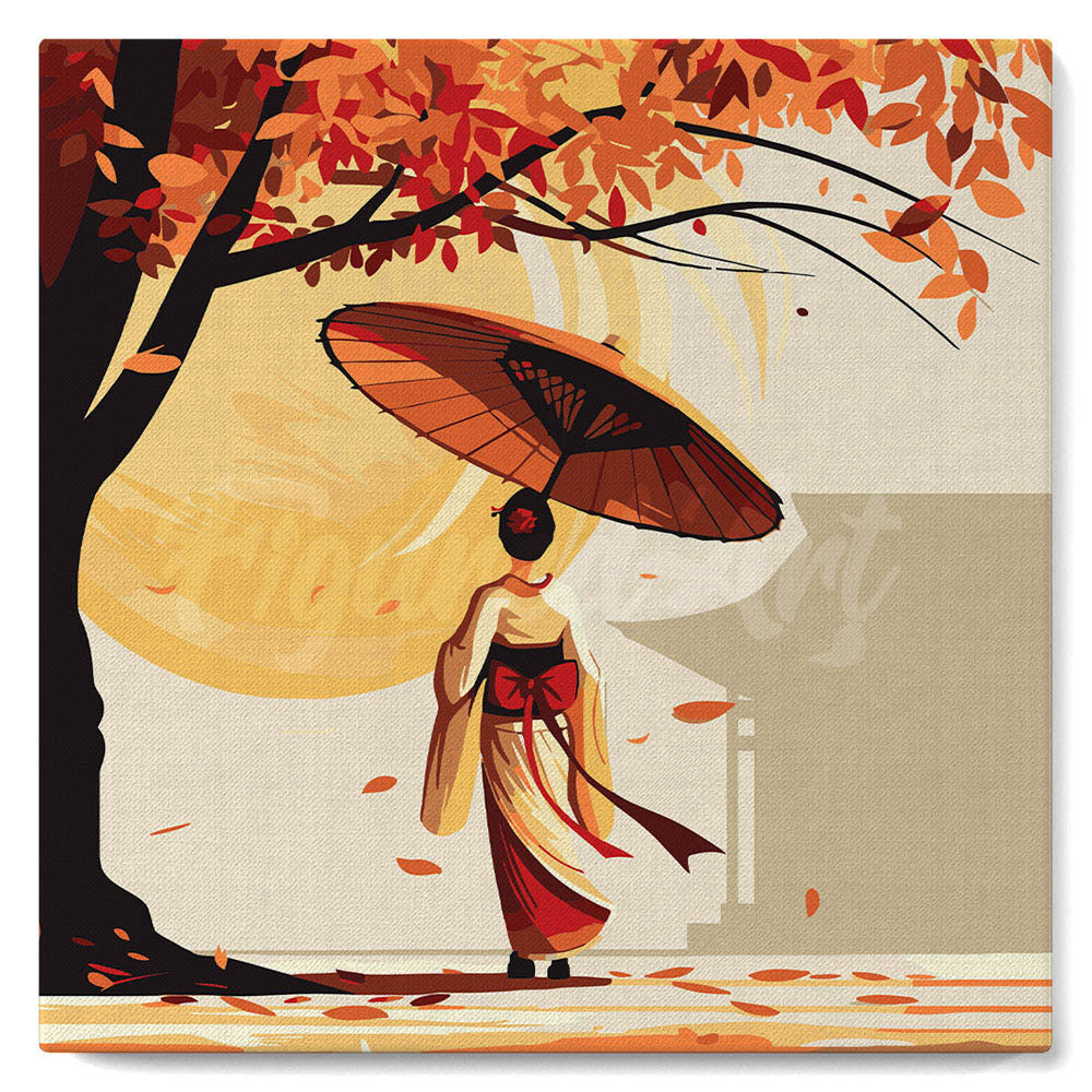 Mini Peinture par Numéros 20x20cm avec cadre Marche paisible d'une Geisha
