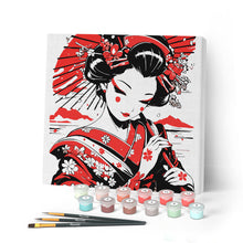 Charger l'image dans la galerie, Mini Peinture par Numéros 20x20cm avec cadre Geisha Rouge et Noire