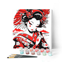 Charger l'image dans la galerie, Mini Peinture par Numéros 20x20cm avec cadre Geisha Rouge et Noire