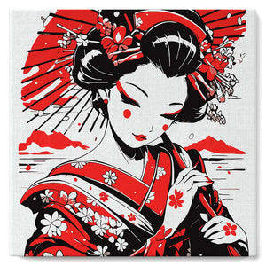 Mini Peinture par Numéros 20x20cm avec cadre Geisha Rouge et Noire