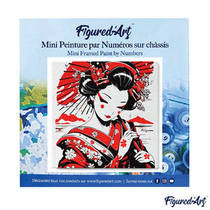 Mini Peinture par Numéros 20x20cm avec cadre Geisha Rouge et Noire