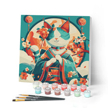 Charger l'image dans la galerie, Mini Peinture par Numéros 20x20cm avec cadre Chat Princesse Japonaise