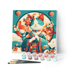 Charger l'image dans la galerie, Mini Peinture par Numéros 20x20cm avec cadre Chat Princesse Japonaise