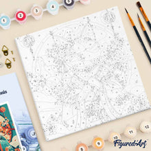 Charger l'image dans la galerie, Mini Peinture par Numéros 20x20cm avec cadre Chat Princesse Japonaise