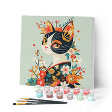 Charger l'image dans la galerie, Mini Peinture par Numéros 20x20cm avec cadre Chat Floral en Kimono