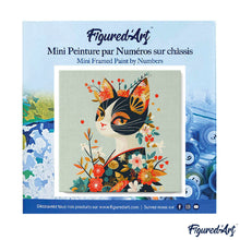 Charger l&#39;image dans la galerie, Mini Peinture par Numéros 20x20cm avec cadre Chat Floral en Kimono