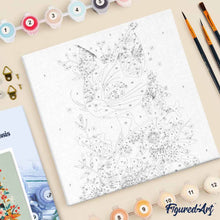 Charger l'image dans la galerie, Mini Peinture par Numéros 20x20cm avec cadre Chat Floral en Kimono