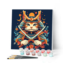 Charger l'image dans la galerie, Mini Peinture par Numéros 20x20cm avec cadre Chat Samouraï