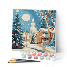 Charger l'image dans la galerie, Mini Peinture par Numéros 20x20cm avec cadre Rue de Noël Enneigée
