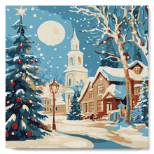 Charger l&#39;image dans la galerie, Mini Peinture par Numéros 20x20cm avec cadre Rue de Noël Enneigée