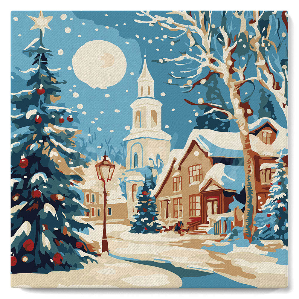 Mini Peinture par Numéros 20x20cm avec cadre Rue de Noël Enneigée