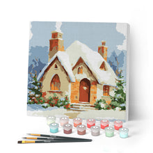 Charger l'image dans la galerie, Mini Peinture par Numéros 20x20cm avec cadre Maison en Briques sous la Neige