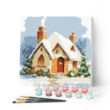 Charger l'image dans la galerie, Mini Peinture par Numéros 20x20cm avec cadre Maison en Briques sous la Neige