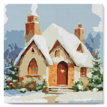 Charger l&#39;image dans la galerie, Mini Peinture par Numéros 20x20cm avec cadre Maison en Briques sous la Neige