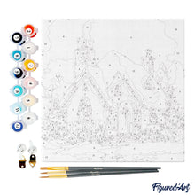Charger l&#39;image dans la galerie, Mini Peinture par Numéros 20x20cm avec cadre Maison en Briques sous la Neige