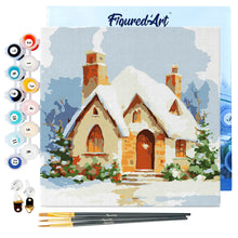 Charger l&#39;image dans la galerie, Mini Peinture par Numéros 20x20cm avec cadre Maison en Briques sous la Neige