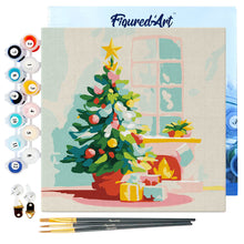 Charger l&#39;image dans la galerie, Mini Peinture par Numéros 20x20cm avec cadre Sapin et Cheminée