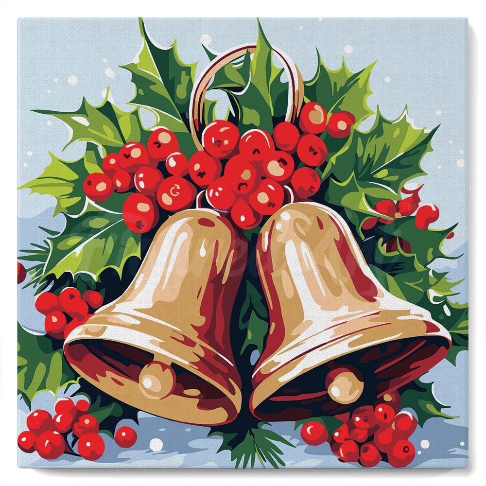 Mini Peinture par Numéros 20x20cm avec cadre Cloches de Noël