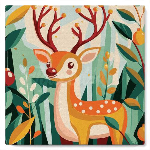 Mini Peinture par Numéros 20x20cm avec cadre Renne Doré