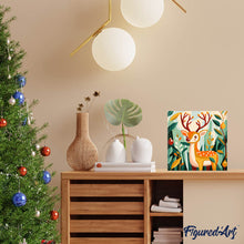 Charger l&#39;image dans la galerie, Mini Peinture par Numéros 20x20cm avec cadre Renne Doré