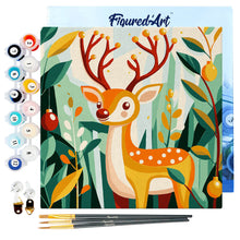 Charger l&#39;image dans la galerie, Mini Peinture par Numéros 20x20cm avec cadre Renne Doré