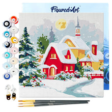 Charger l&#39;image dans la galerie, Mini Peinture par Numéros 20x20cm avec cadre Maison Rouge en Hiver
