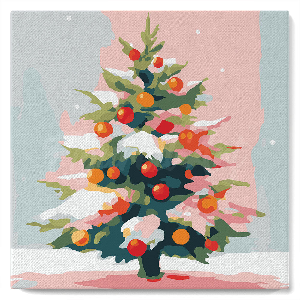 Mini Peinture par Numéros 20x20cm avec cadre Sapin de Noël Enneigé