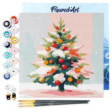Charger l&#39;image dans la galerie, Mini Peinture par Numéros 20x20cm avec cadre Sapin de Noël Enneigé