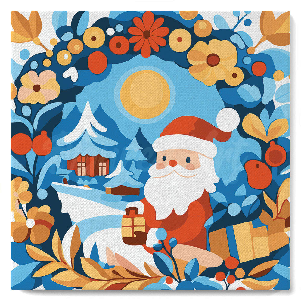 Mini Peinture par Numéros 20x20cm avec cadre Couronne et Père Noël