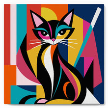 Charger l'image dans la galerie, Mini Peinture par Numéros 20x20cm avec cadre Chat Abstrait Éclatant