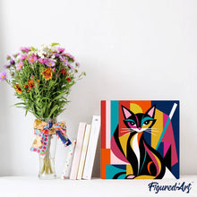 Charger l'image dans la galerie, Mini Peinture par Numéros 20x20cm avec cadre Chat Abstrait Éclatant
