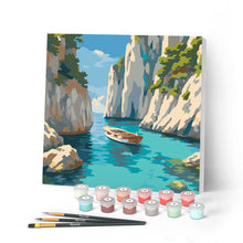 Charger l'image dans la galerie, Peinture par numéros Figured'Art Mini Peinture par Numéros 20x20cm avec cadre Crique Bleue Paisible