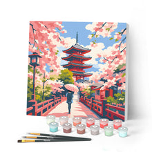 Charger l'image dans la galerie, Peinture par numéros Figured'Art Mini Peinture par Numéros 20x20cm avec cadre Kyoto en fleurs