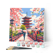 Charger l'image dans la galerie, Peinture par numéros Figured'Art Mini Peinture par Numéros 20x20cm avec cadre Kyoto en fleurs