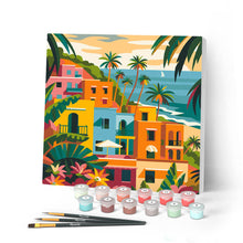 Charger l'image dans la galerie, Peinture par numéros Figured'Art Mini Peinture par Numéros 20x20cm avec cadre Ville côtière marocaine