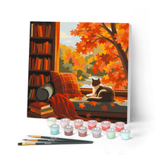 Charger l'image dans la galerie, Peinture par numéros Figured'Art Mini Peinture par Numéros 20x20cm avec cadre Vue du Chat en Automne
