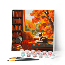 Charger l'image dans la galerie, Peinture par numéros Figured'Art Mini Peinture par Numéros 20x20cm avec cadre Vue du Chat en Automne