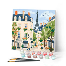 Charger l'image dans la galerie, Peinture par numéros Figured'Art Mini Peinture par Numéros 20x20cm avec cadre Aquarelle rue de Paris
