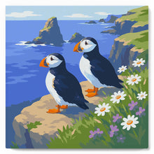 Charger l'image dans la galerie, Mini Peinture par Numéros 20x20cm avec cadre Macareux sur les falaises océaniques